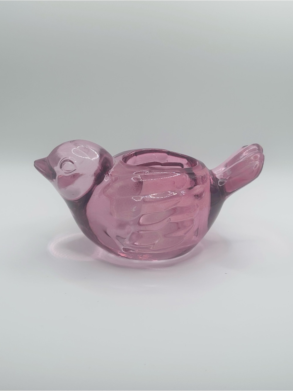Vintage Indiana Glass Pink Bird Candle Holder | Amethyst Glass Bird Votive Holde